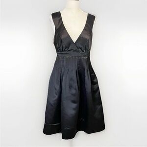 Vintage Satin Dress Deep Plunge Flare Pinup Retro Party Rubber Ducky